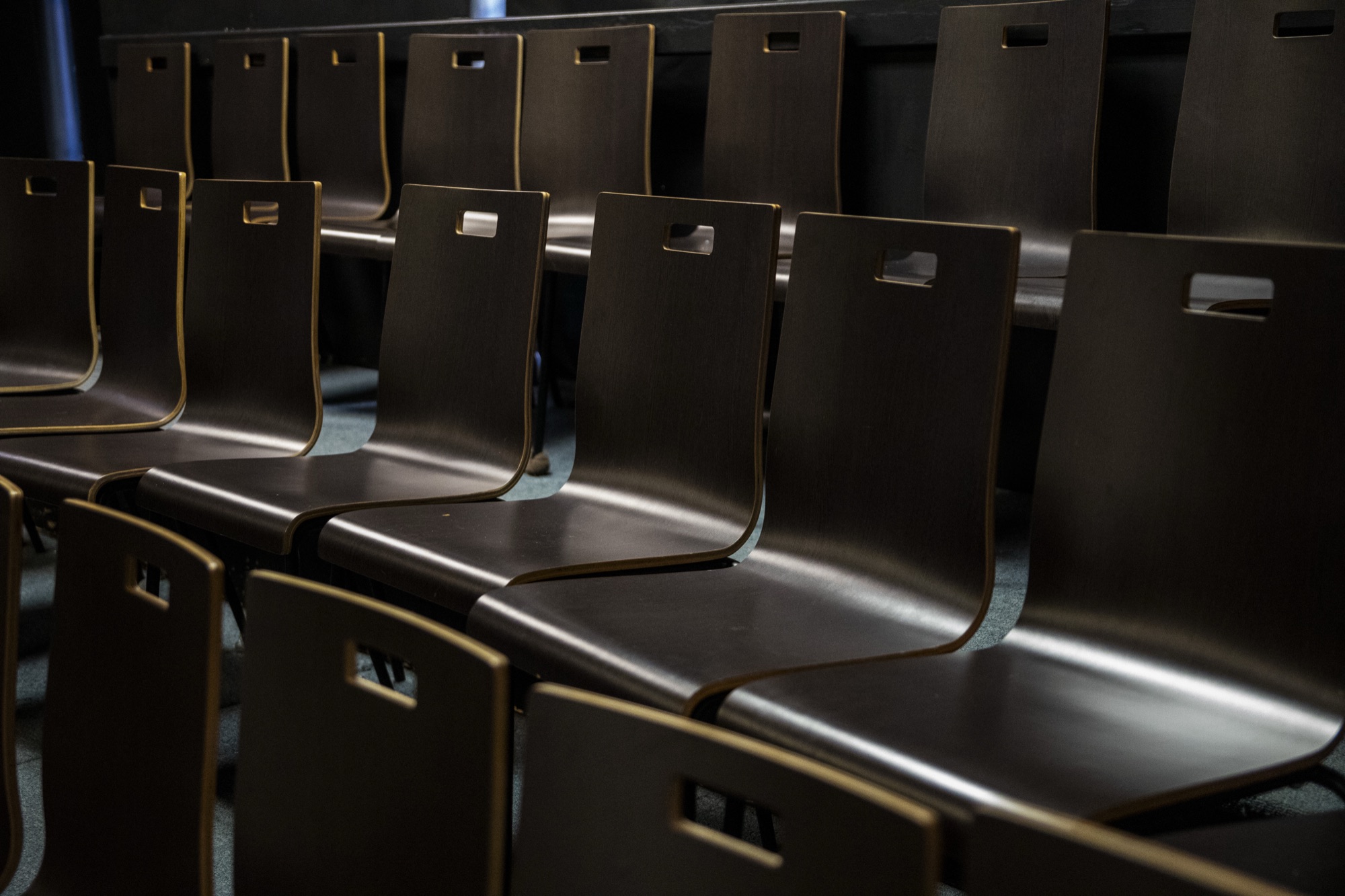 The Hudson School black box theater interior with rows of seats