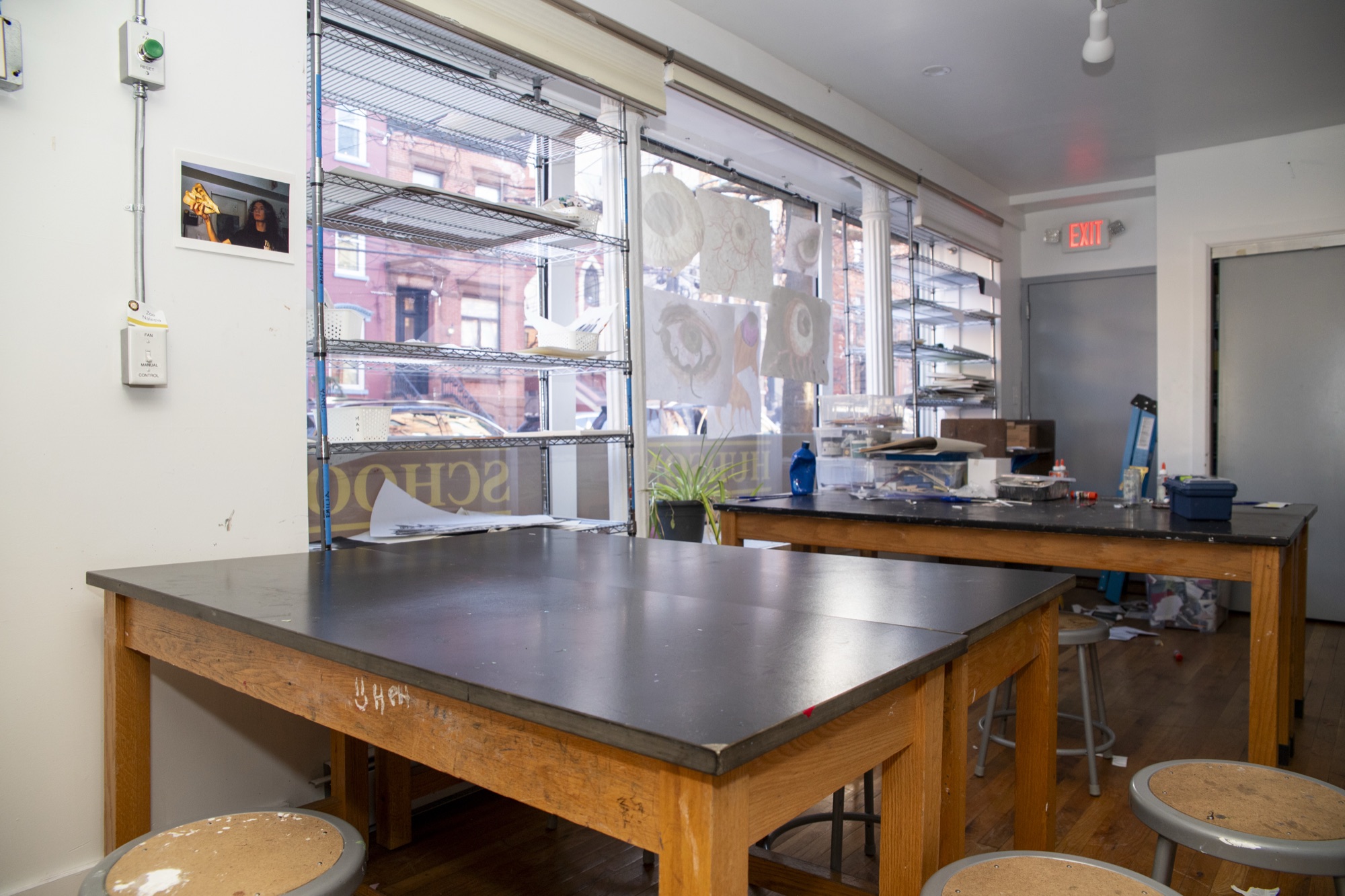 Art studio interior at The Hudson School with workstations and natural light