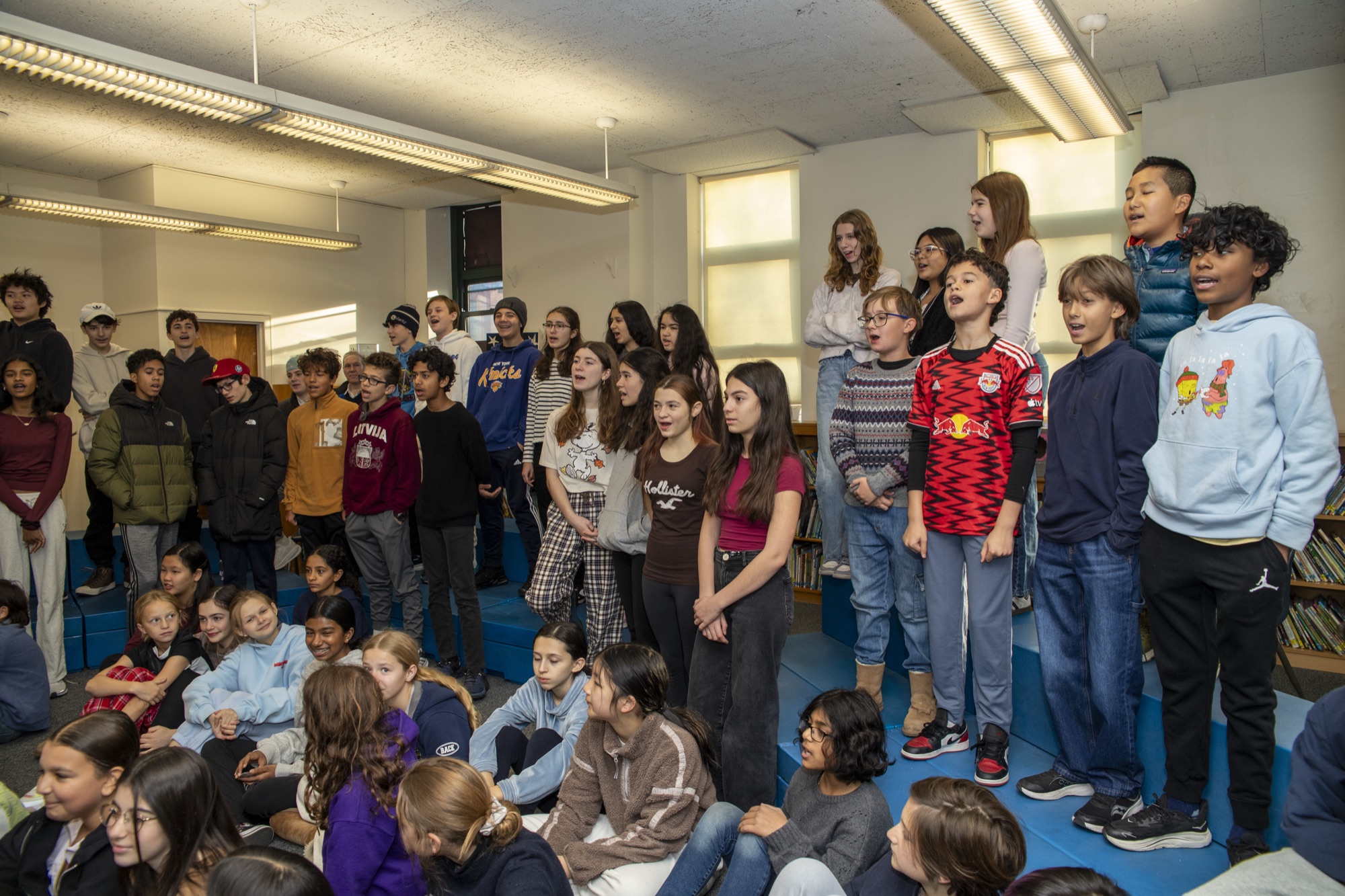 Diverse group of Hudson Upper School students smiling together