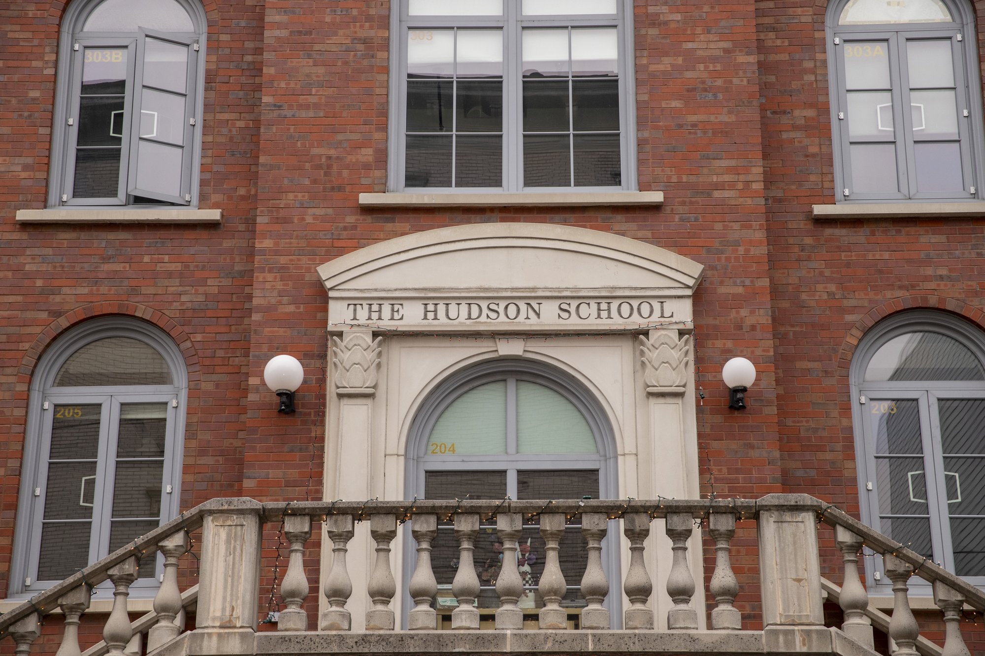 Hudson School building side street view