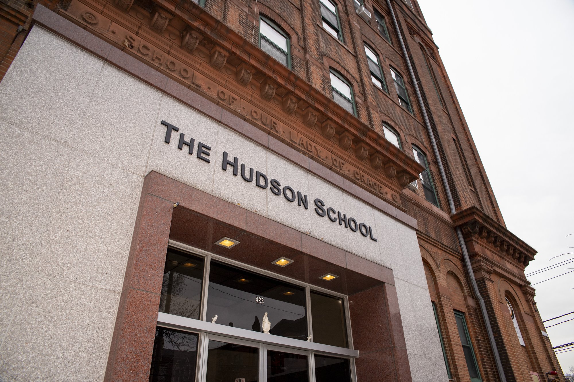 Hudson School building entrance wide view