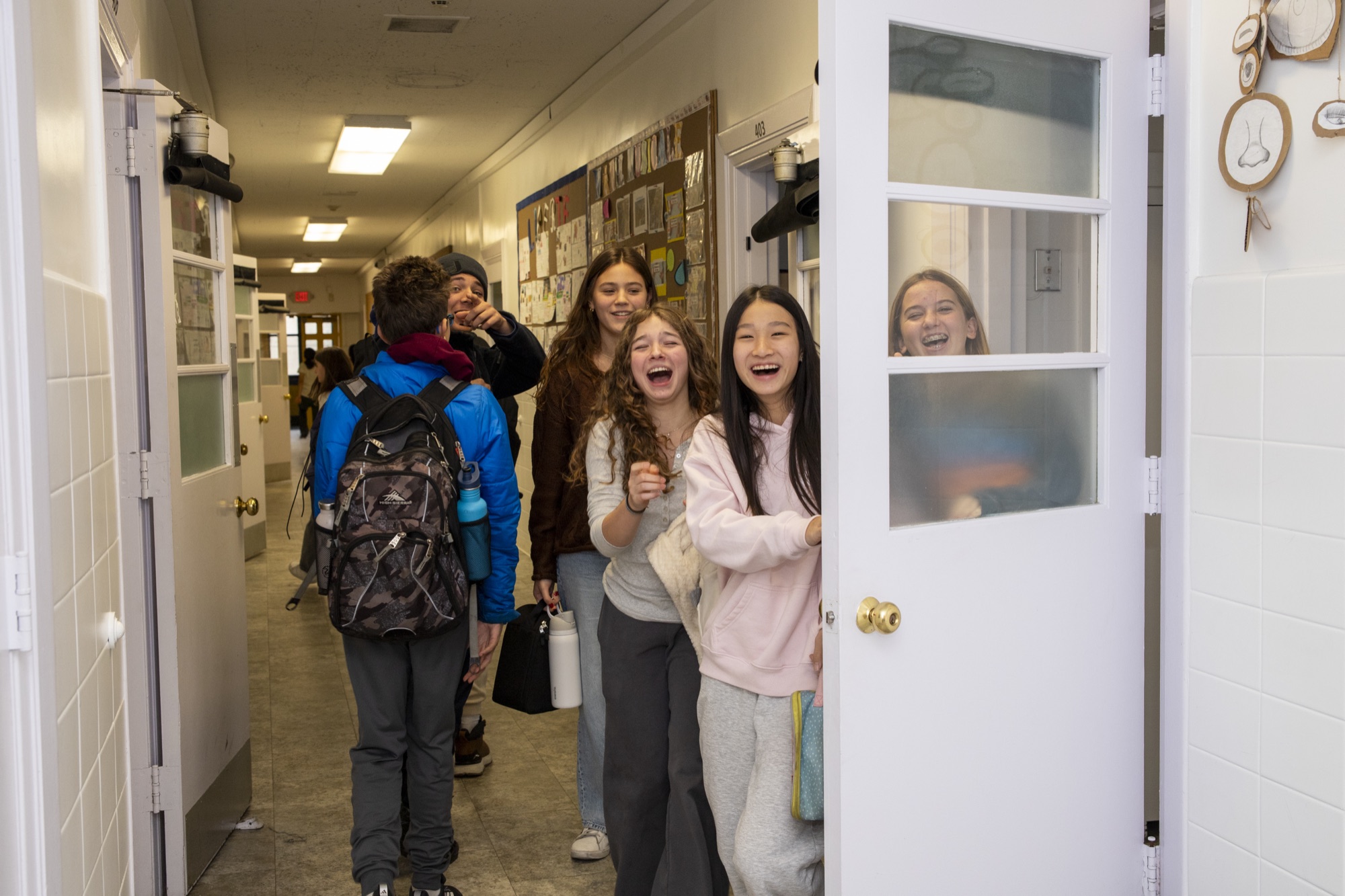 Hudson School students together in the school